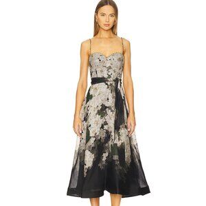 Zimmermann Floral Linen Bustier Midi Balance Picnic Dress